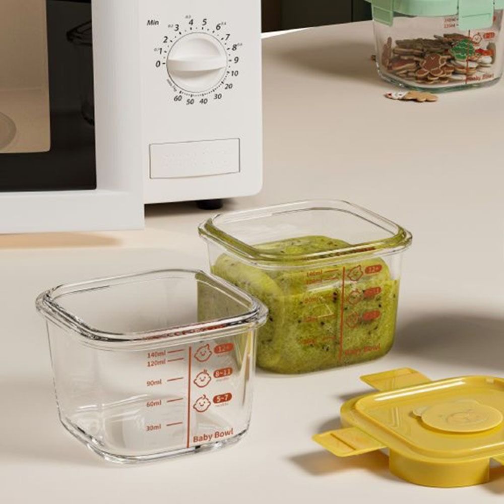 Baby Food Containers Glass - กล่องเก็บอาหารขนาด 170 มล. ใหม่ ใช้กับไมโครเวฟได้ ปลอดภัยสำหรับอาหารเด็ก