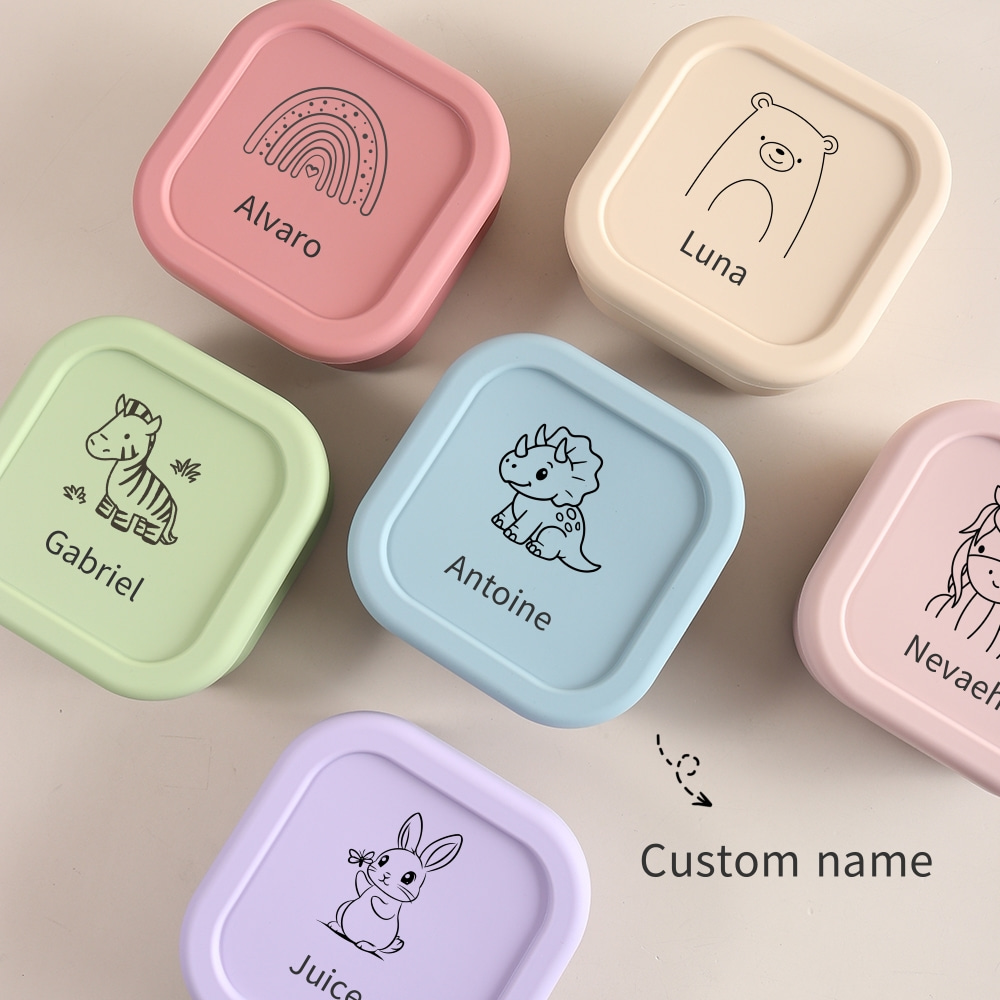 Baby Food Containers Glass - กล่องเก็บอาหารเด็กซิลิโคนเกรดอาหาร 1 ชิ้น ลายหรือชื่อสั่งทำได้ ขนาด 510
