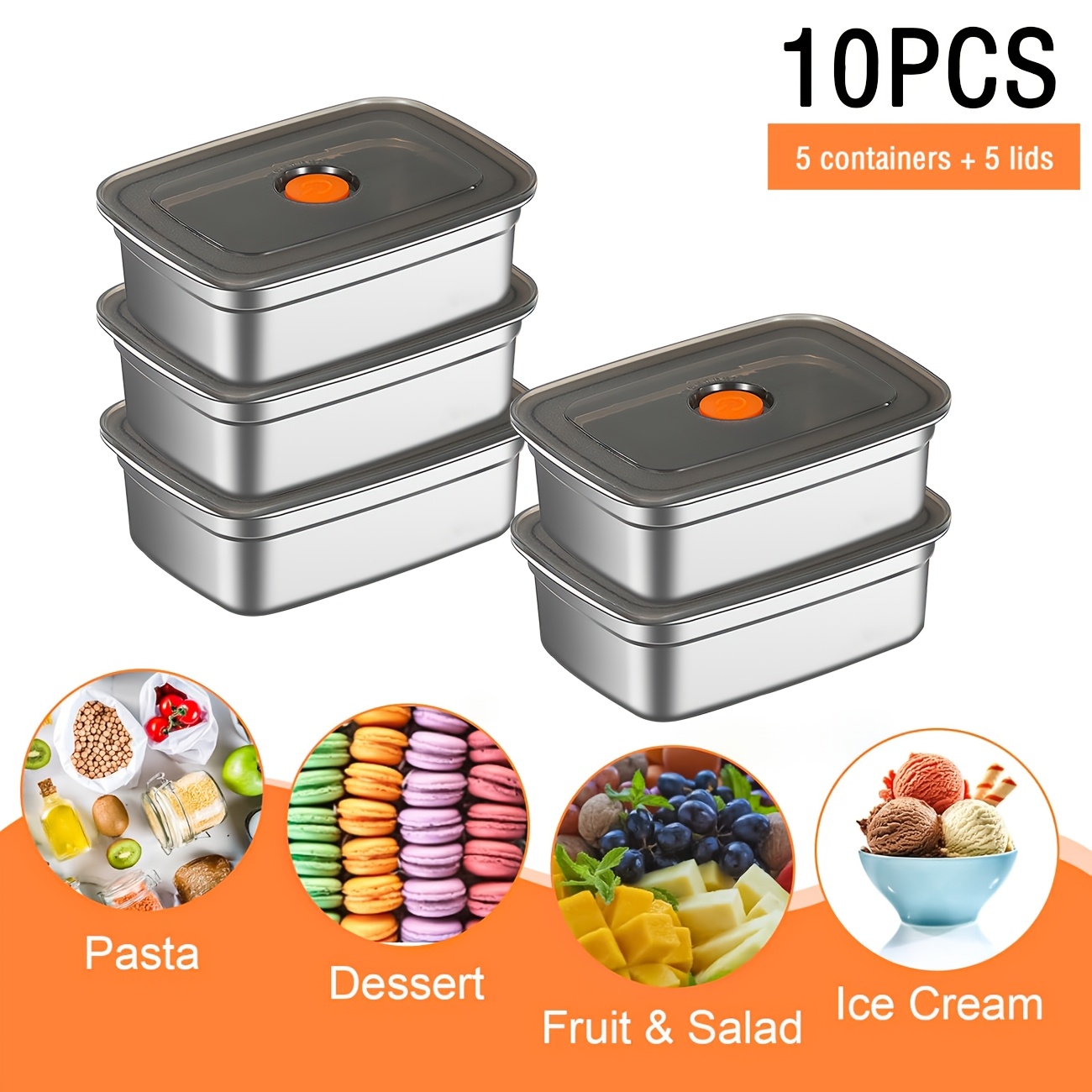 Baby Food Containers Glass - ชุดกล่องถนอมอาหารสแตนเลส 10 ชิ้น พร้อมฝาปิด ป้องกันการรั่วซึม ใช้กับช่องแช่แข็ง/ไมโครเวฟได้
