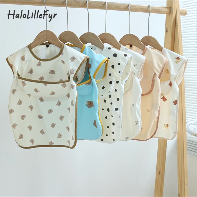 Baby Food Apron - เด็กแขนกุด Bibs Burp ผ้านุ่มกันน้ําเด็กผ้ากันเปื้อนพร้อมกระเป๋าเด็กวัยหัดเดินพิมพ์ Art Smock