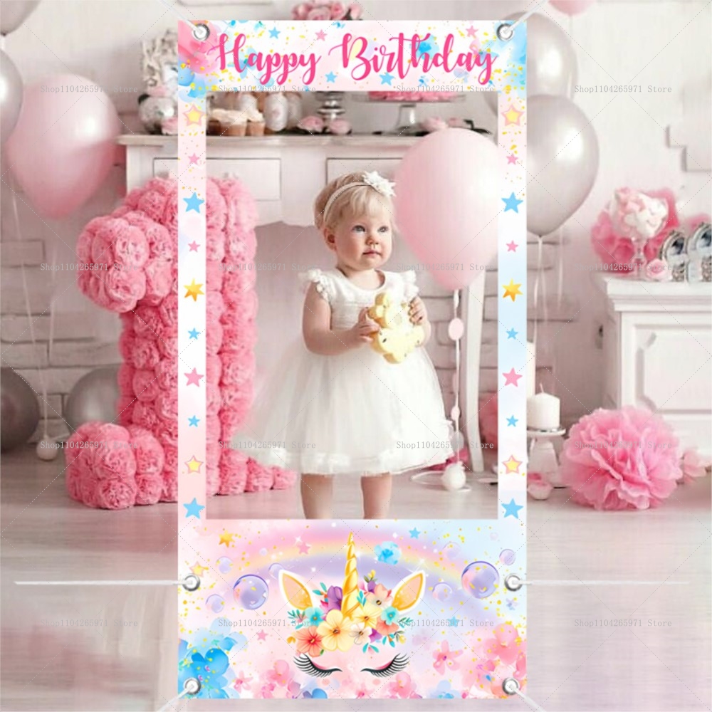 Baby Food Newborn - ธีมยูนิคอร์นอุปกรณ์ประกอบฉากกรอบรูปถ่ายภาพเด็กผู้หญิงทารกแรกเกิด 1 ขวบตกแต่งงานปาร์ตี้วันเกิดอุปกรณ์ประกอบฉากพื้นหลังสำหรับถ่ายภาพแบนเนอร์ปาร์ตี้เด็ก