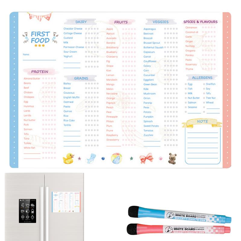 Baby Food Tracker - รายการตรวจสอบการติดตามอาหารแรกที่นํากลับมาใช้ใหม่ได้ Fidget Magnetic Baby First Foods
