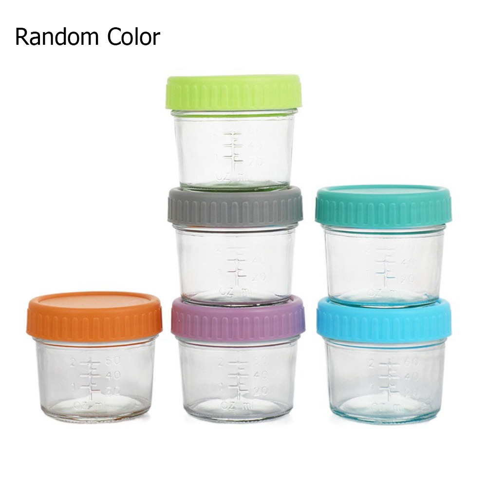 Baby Food Containers Glass - ขวดแก้วอเนกประสงค์สำหรับใส่อาหารเด็ก 6 ชิ้น ใช้ซ้ำได้ มีสเกล ถ้วยใส่น้ำจิ้ม