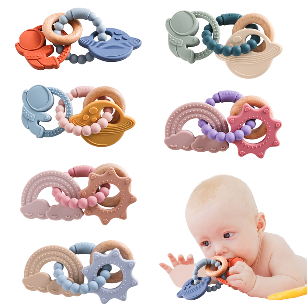 Baby Food Usa - สร้อยข้อมือซิลิโคนสำหรับเด็ก ปลอดภัยสำหรับอาหารเด็ก ปลอดสารพิษ ทำความสะอาดง่าย สีสันสดใส ของเล่นเสริมพัฒนาการมือเด็ก