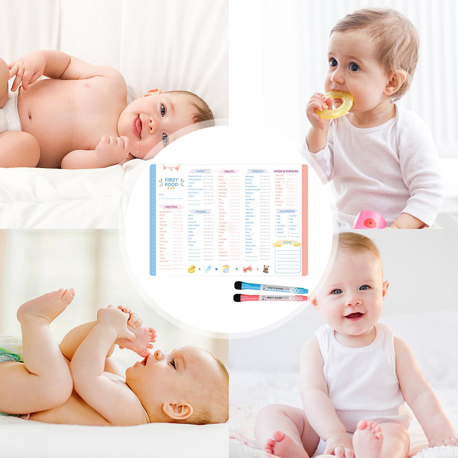 Baby Food Tracker - แผนภูมิอาหารสำหรับเด็กแรกเกิด แผ่นแม่เหล็กตรวจสอบอาหารสำหรับเด็กแรกเกิด ตัวติดตามอาหารสำหรับเด็กแรกเกิดอเนกประสงค์ แผ่นวางแผนอาหารแม่เหล็กแบบใช้ซ้ำได้