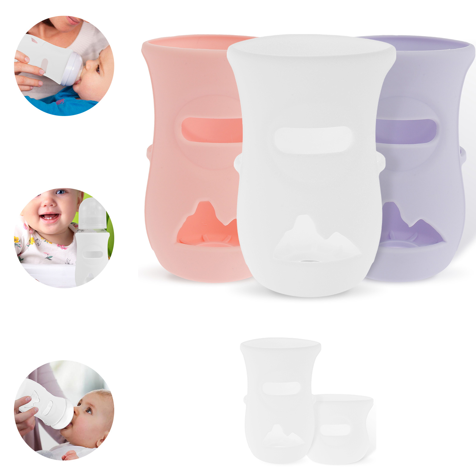 Baby Food Zip Lock Bag - แขนซิลิโคนซิลิโคนเด็กขวดแก้วฉนวนขวดใช้งานร่วมกับ AVENT แก้วขวดนมธรรมชาติ 4/8Oz
