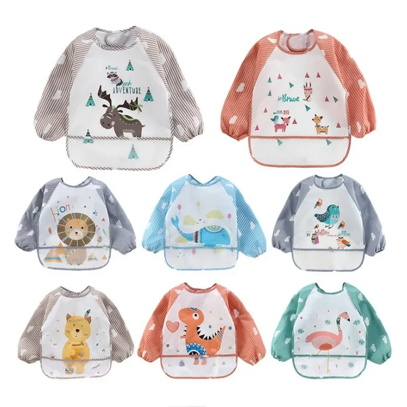 Baby Food Apron - For1-3Year เด็กแขนยาวผ้าพันคอกันน้ําเด็กวัยหัดเดิน Art Smock Feeding Bib