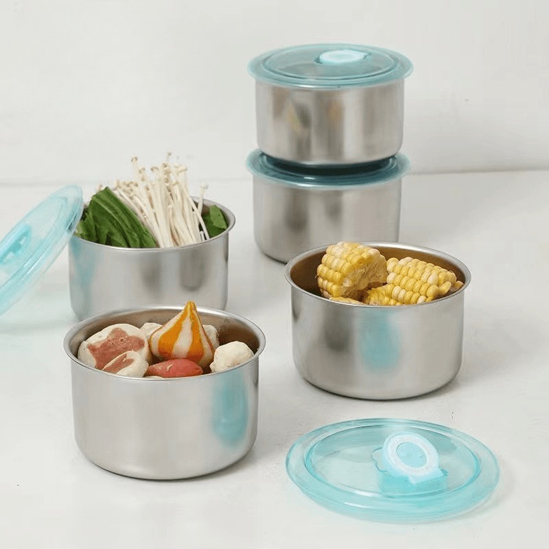 Baby Food Containers Glass - กล่องอาหารกลางวันทรงกลมป้องกันการรั่วซึม กล่องถนอมอาหารสแตนเลส ทนความร้อน ถังเก็บอาหารแบบปิดผนึก ภาชนะใส่อาหารในครัว