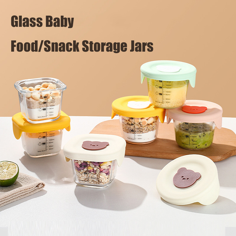 Baby Food Containers Glass - 180ml แก้วเก็บอาหารเด็ก Jars พร้อมฝาปิด LeakProof ขนมขบเคี้ยว
