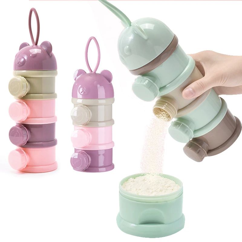 Baby Food Category - กล่องเก็บอาหารเด็กแบบพกพา 3/4 ชั้น กล่องจ่ายอาหารหลายช่อง กล่องนมผงลายการ์ตูนสำหรับเด็กทารก กล่องใส่ขนมสำหรับเด็กวัยหัดเดิน