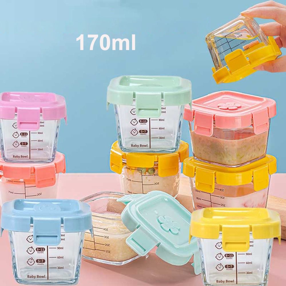 Baby Food Containers Glass - แฟชั่น 170ml กล่องเก็บอาหารแก้วแช่แข็งอาหารเด็กถ้วยแก้วไมโครเวฟปลอดภัยเด็กเก็บอาหาร Jar Little Ones