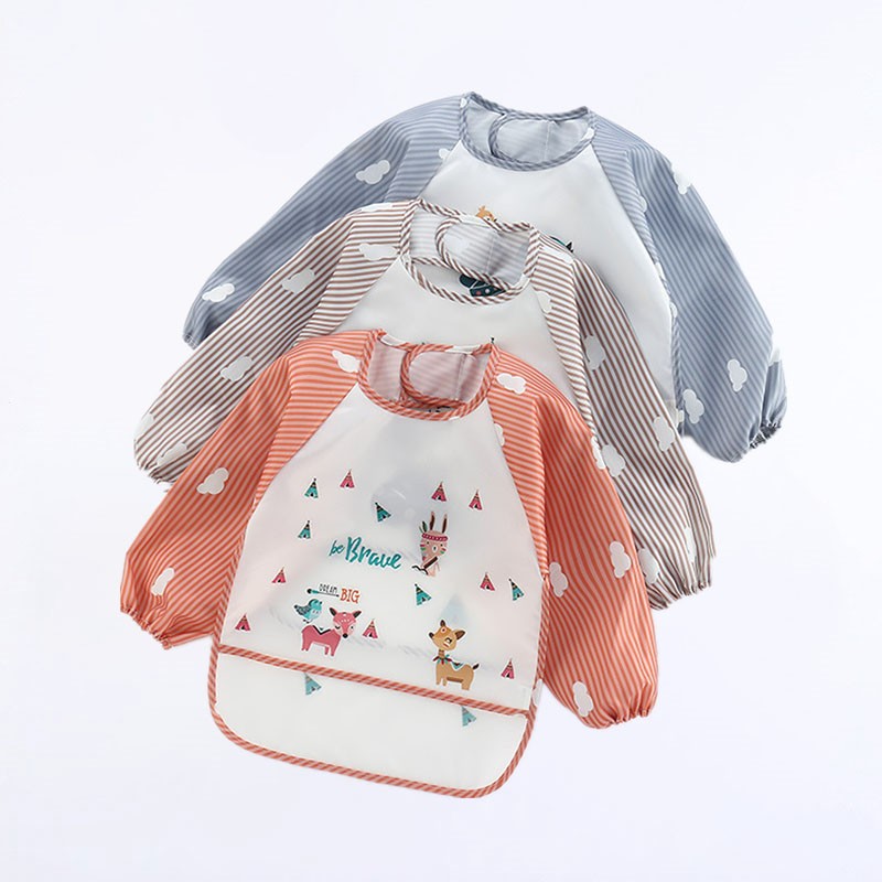 Baby Food Apron - ผ้ากันเปื้อนเด็กน่ารักการ์ตูนสีสันสดใสกันน้ํา Bib ทารกกินเด็กวาดแขนยาวผ้ากันเปื้อน Self Feeding เด็ก